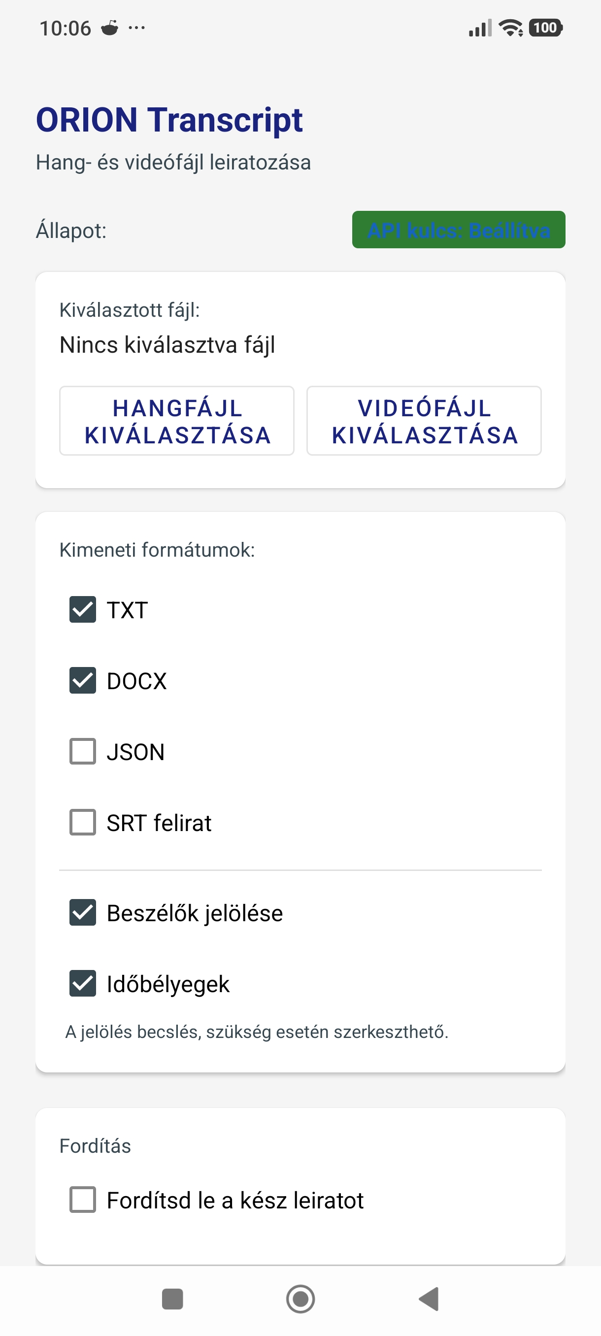 ORION Transcript képernyőképe